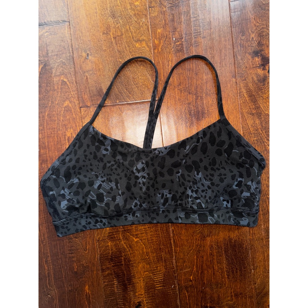 Lululemon Flow Y Bra Nulu Wild Thing Camo Deep Coal Multi Size 10 Black Grey